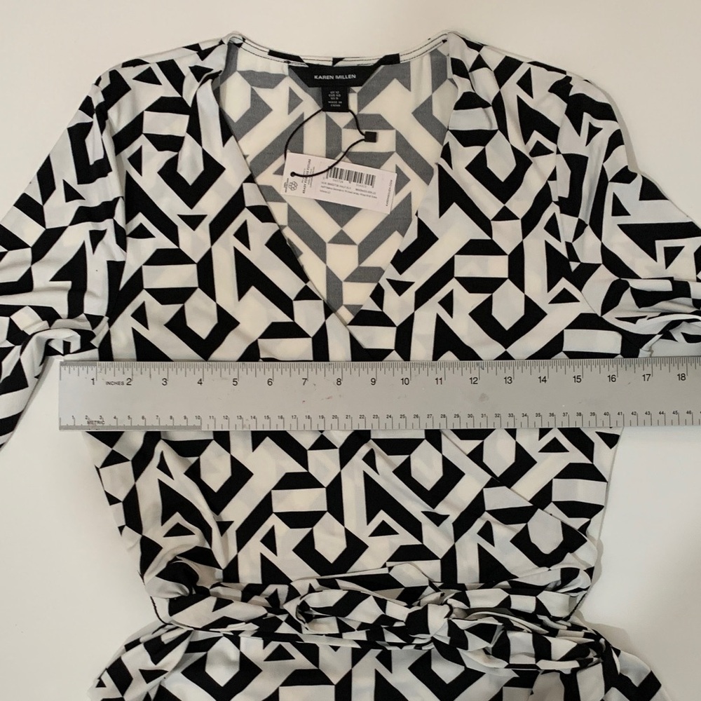 Karen Millen | Half Sleeve Geometric Printed Jersey Wrap Midi Dress Sz 8 | NWT - Picture 10 of 12